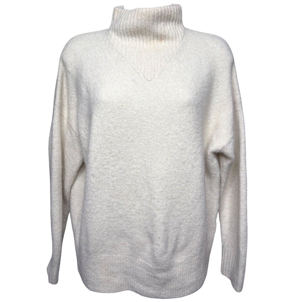 MADEWELL Womens Ivory Mock Neck Sweater Sz S Alpaca Wool Blend Fuzzy Scandi Girl